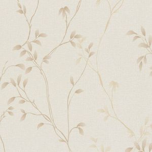 Landelijk behang Profhome 397671-GU vliesbehang gestructureerd met bloemmotief mat beige crèmewit bruin 5,33 m2