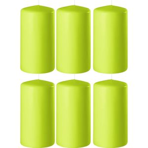 6x Lime groene cilinderkaarsen/stompkaarsen 6 x 12 cm 45 branduren - Geurloze kaarsen lime groen - Woondecoraties