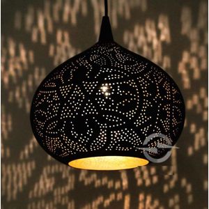 DePauwWonen - Hanglamp Ameera Union - Industriële Hanglamp voor Eetkamer - Woonkamer Lamp - Luxe Filigrain Plafondlamp voor Binnen - 1 Lichts - E27 Fitting - 23 cm - Zwart/Goud - Metaal