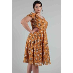 Voodoo Vixen - Curve Margot Floral Square Neck Flare jurk - 3XL - Geel