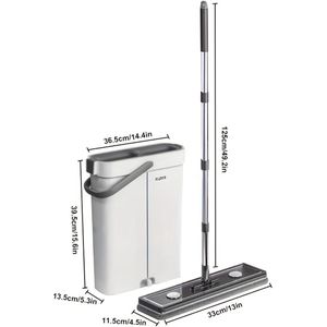 Handsfree Platte Dweil & Emmer Set met Upgrade Wringer – Nat & Droog Gebruik, Scheidt Vuile en Schone Water, 6 Wasbare Microvezel Pads voor Dieptereiniging van Vloeren en Muren