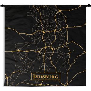 Wandkleed - Wanddoek - Kaart - Duisburg - Duitsland - Goud - Zwart - 150x150 cm - Wandtapijt