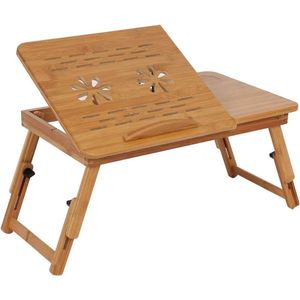 VORLOU - Hoogte verstelbaar bamboe laptopbureau met lade - Opvouwbare draagbare laptoptafel voor bedtafel in hoogte verstelbaar met ontbijtdienblad.