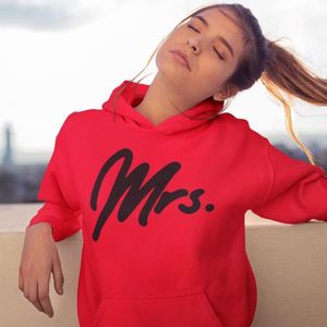 Mr & Mrs Hoodie Premium Red Black (Mrs - Maat XS) | Koppel Cadeau | Valentijn Cadeautje voor hem & haar