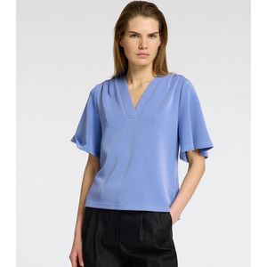 Selected Femme - Vrouwelijke Top - Cornflower Blue - Korte Mouwen - V-hals