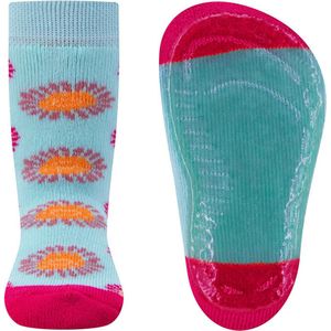 Ewers Antislipsok - Lichtblauw & Fuchsia Roze - Gekleurde Bloemen - Elastisch - Siliconenzool-19/20