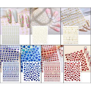 7x Nagelstickers Set XXL | Nail Art | Hartjes | Zelfklevend | Manicure Set