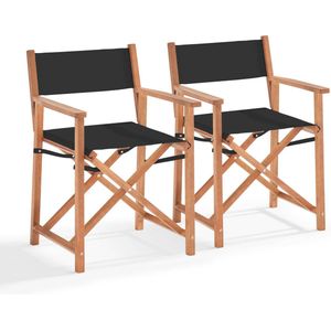 Oviala - Set van 2 inklapbare stoelen van eucalyptus hout en zwarte textilène