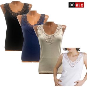 4 Pack dames hemd met Kant - 100% katoen - Mix - Maat XL