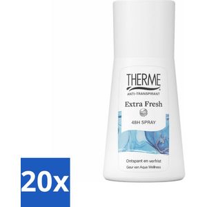 20 x Therme - Extra Fresh 48H Spray - Anti-transpirant - Beschermend - 75ml - Anti-transpirant Spray - 48h Bescherming - Fris Geur - Zweetgeur Bestrijding - Huidvriendelijk
