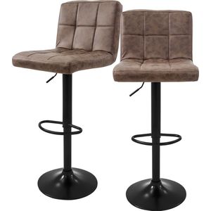 Barkruk set van 2 bruin kunstlederen bekleding met rugleuning en voetensteun in hoogte verstelbaar 63-83cm ML-Design