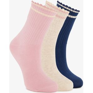 3 paar kindersokken met hartjes roze beige blauw - Maat 35/38