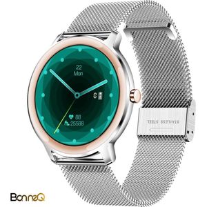 BonneQ Luxe dames Smartwatch Stappenteller - Stappenteller horloge dames - Hartslagmeter - Calorieënverbruik - NL E-handleiding - Zilver