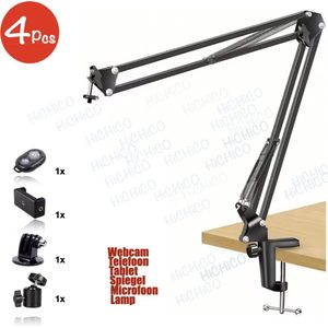 4Stuks HiCHiCO® Microfoon Arm Zonder Microfoon - Telefoonhouder Arm - Microfoon Statief - Boom Arm – Standaard – Tafelstatief – webcam – Microfoon – Telefoonhouder