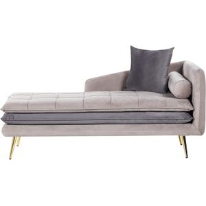 GONESSE - Chaise longue - Beige/Grijs - Rechtszijdig - Fluweel