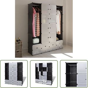 vidaXL Opslagkast - Modulaire Kast - Kast modulair met 18 vakken 37x146x180,5 cm zwart en wit - Kledingkast - Zwarte Kast - Witte Kast