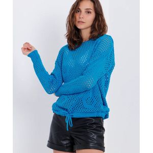 Sockston - Blauwe top met capuchon - trui met gaatjes - hoodie met gaatjes voor vrouwen moederdag -trico