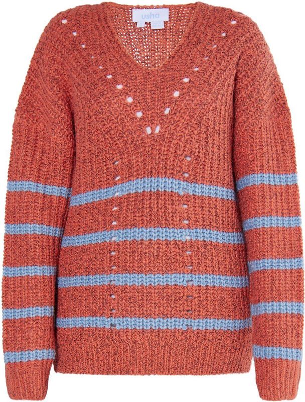 usha - Gebreide Trui - V-Ausschnitt - Winter - Blau