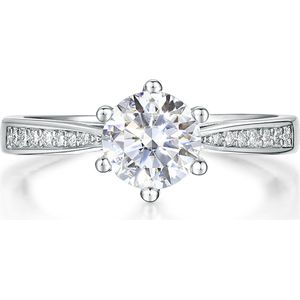 Sophia - Zilveren Moissanite Verlovingsring met Pavé Zijstenen - 1 karaat