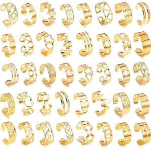 40 stuks verstelbare gouden teenringen voor dames - hart vijfpuntige ster opengewerkte vlindersieraden - goud L .