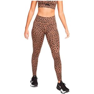 NIKE Dri Fit One Mid-Rise Printed Legging Dames - Archaeo Brown / White - XS
