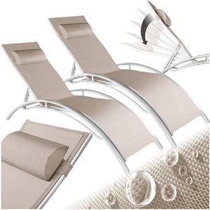 tectake® set van 2 tuinstoelen ligstoelen - aluminium ligbedden - weerbestendig - ideaal voor tuin - balkon - terras - inclusief hoofdkussen - 5-voudig verstelbare rugleuning - beige
