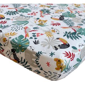 BINK Bedding Hoeslaken Zoë 1-persoonsbed 90 x 200 - vrolijke jungle dieren - kleurrijke print - kinderkamer