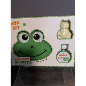 bath set voor kinderen - kikker - spons - bruisbal - badschuim - appel - groen