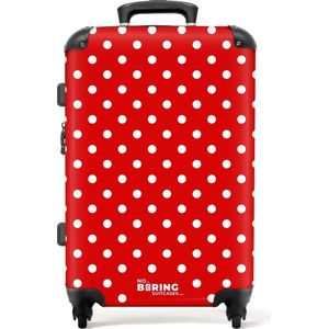 NoBoringSuitcases.com® - Koffer groot - Rolkoffer lichtgewicht - Witte stippen op rode achtergrond - Reiskoffer met 4 wielen - Grote trolley XL - 20 kg bagage