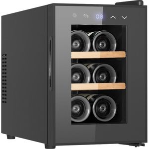 Vinata Premium Wijnklimaatkast Sena Vrijstaand - Zwart - 6 flessen - 39.3 x 26.5 x 49.5 cm - Glazen deur