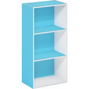 Luder boekenkast met 3 lagen en open planken, Luder boekenkast met 3 lagen en open planken, lichtblauw/wit