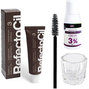 Refectocil Wenkbrauwverf 3 Bruin - Wenkbrauwverf Set incl. Brush & Mengglas - 15 ml