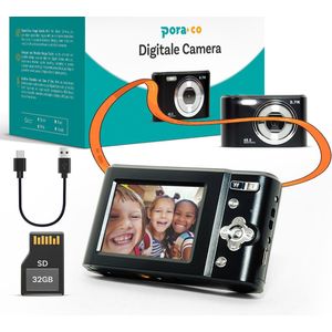 Pora&Co - Digitale Camera - Fototoestel - Digitale Fotocamera - Compact Camera - Vlog Camera - Voor Kinderen - Inclusief 32GB