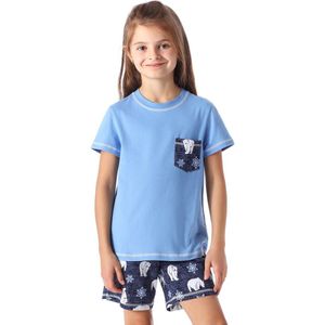 Merry Style - Korte Katoenen Pyjama - Voor Meisjes – Blauw/beer – 110 - MS-MS10-292-PJ