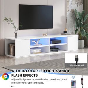 Veelzijdig wit TV-meubel 140 cm met LED-verlichting, staand en hangend, TV-lowboard - een stijlvolle opbergoplossing voor uw woonkamer