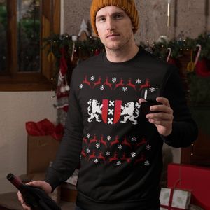 Amsterdam Kersttrui Zwart Wapen Van Amsterdam - Maat XS - Uniseks Fit - Kerstkleding Voor Dames & Heren