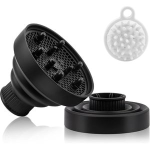 Haardiffuser - Krullende & Golvende Haarstyling - Met Scalpmassageborstel - Universele pasvorm (3,5 cm) - Zwart