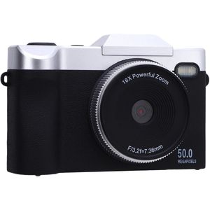 Digitale camera - 50 MP 1080p videocamera met 16x digitale zoom, 2,4 inch 180° draaibaar touchscreen, compacte kleine camera voor fotografie - met 32 ​​GB geheugenkaart (zwart)