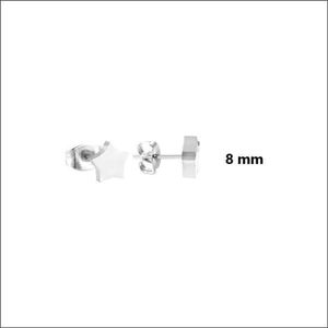 Aramat jewels ® - Oorbellen sterretje zilverkleurig zweerknopjes chirurgisch staal 8mm