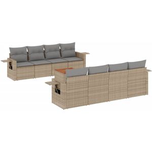 The Living Store 9-delige Loungeset met kussens poly rattan beige - Loungebank - Lounge Set - Tuinstoel - Buitentafel - Outdoor Furniture