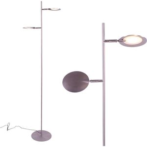 Staande Piana leeslamp | 2 lichts | grijs / staal | metaal | 154 cm | Ø 25 cm voet | vloerlamp | modern design | Freelight | 3 standen dimbaar