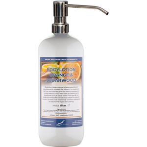 Bodylotion Sweet Orange & Cedarwood 1 Liter met luxe RVS zilverkleurige pomp - stijlvolle en duurzame uitstraling