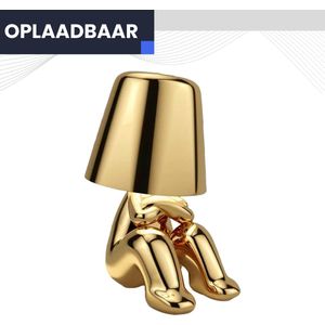 FONKEL® Golden Boy Toby LED Tafellamp Oplaadbaar Goud – Draadloze Lamp Dimbaar – Tafellamp zonder snoer – Bureaulamp Oplaadbaar – Leuke Gadget – Nachtlampje Volwassenen