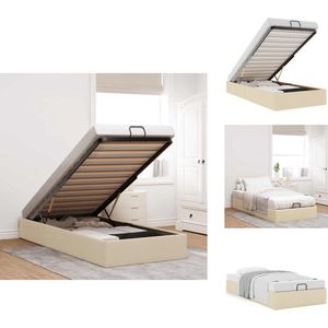 vidaXL Ottomaanse Bedframe - Ottomaanse Bedframes - Bedframe - Bedframe Met Opbergruimte - Bedframe zonder matras 100x200 cm stof crèmekleurig