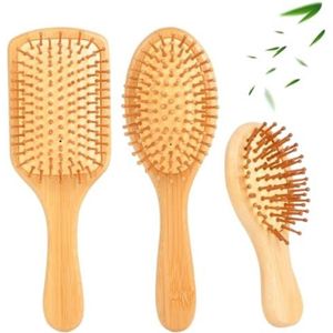 PromoHome 3-delige Bamboe Haarborstel Set - Antistatisch met Massagefunctie