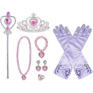 Het Betere Merk - Prinsessenjurk meisje - Prinsessen speelgoed meisje - Speelgoed Meisje 3 jaar - voor bij je prinsessen jurk - Tiara - Prinsessen Verkleedkleding - Paarse Handschoenen