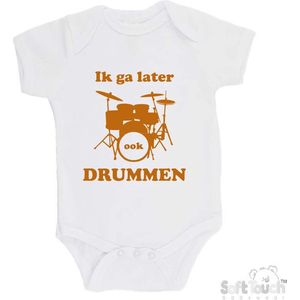 100% katoenen Romper ""Ik ga later ook DRUMMEN"" Unisex Katoen Wit/tan Maat 68/74