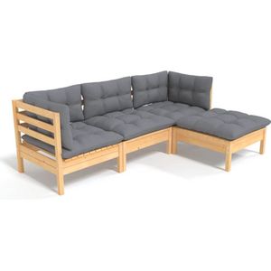 vidaXL - 4-delige - Loungeset - met - grijze - kussens - grenenhout