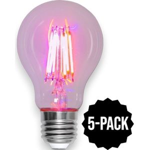 5-Pack | Voor planten - Standaard bol - E27 - 6.5W - Rood - Filament - Helder