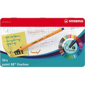 STABILO point 88 - Fineliner 0,4 mm - 50 Stuks Metalen Etui - Met 47 Verschillende Kleuren
